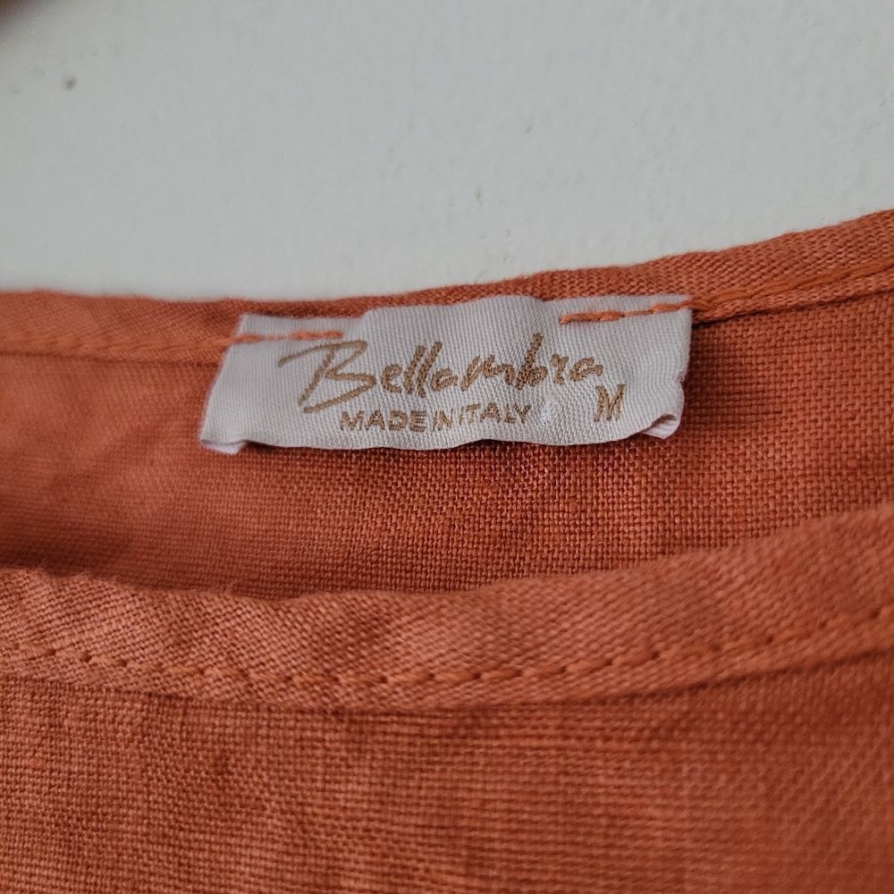 Made in Italy 100% Linen Blouse Bellambra Orange Puff Sleeve Top Medium - Picture 5 of 6